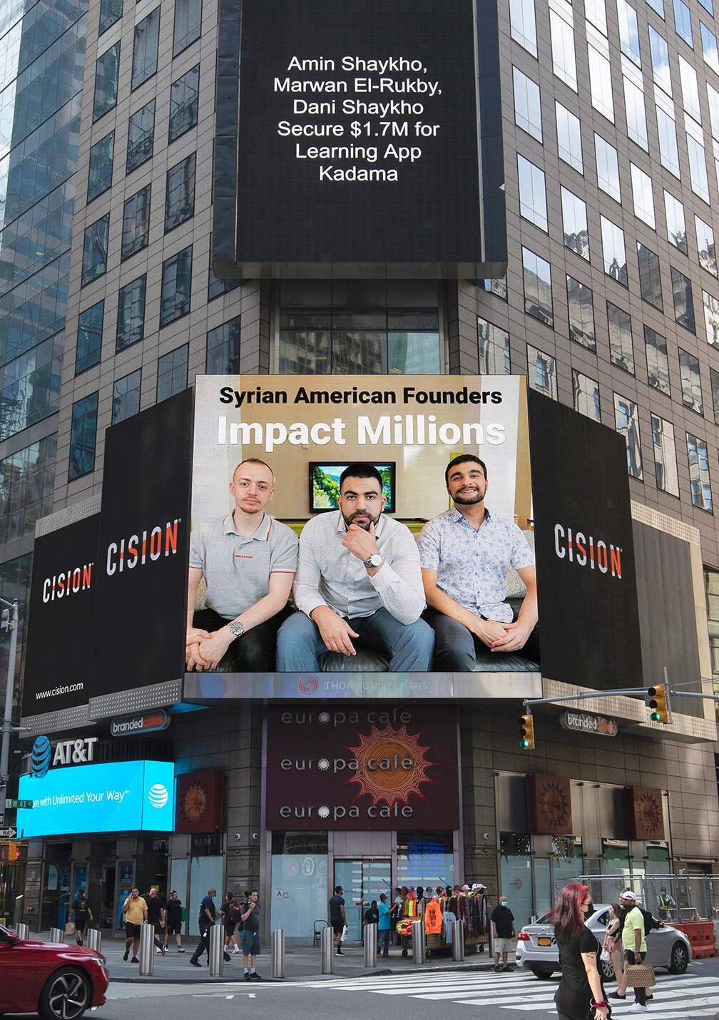 Kadama billboard in Times Square, NYC announcing their $1.7M raise.